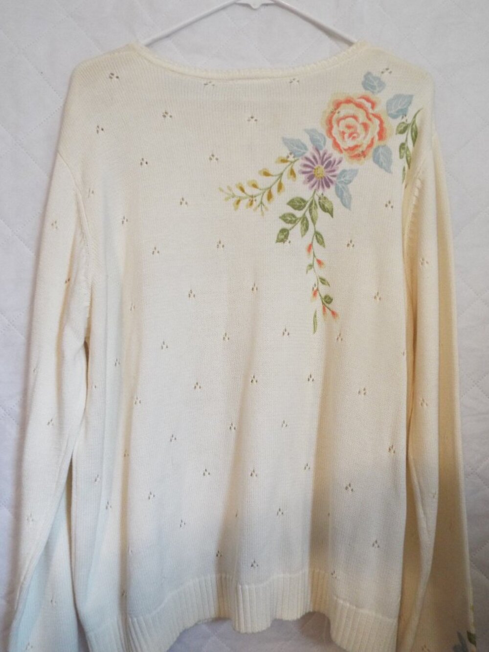 Vintage Koret Ivory Floral Long Cardigan Sweater Size XL - Picture 3 of 7
